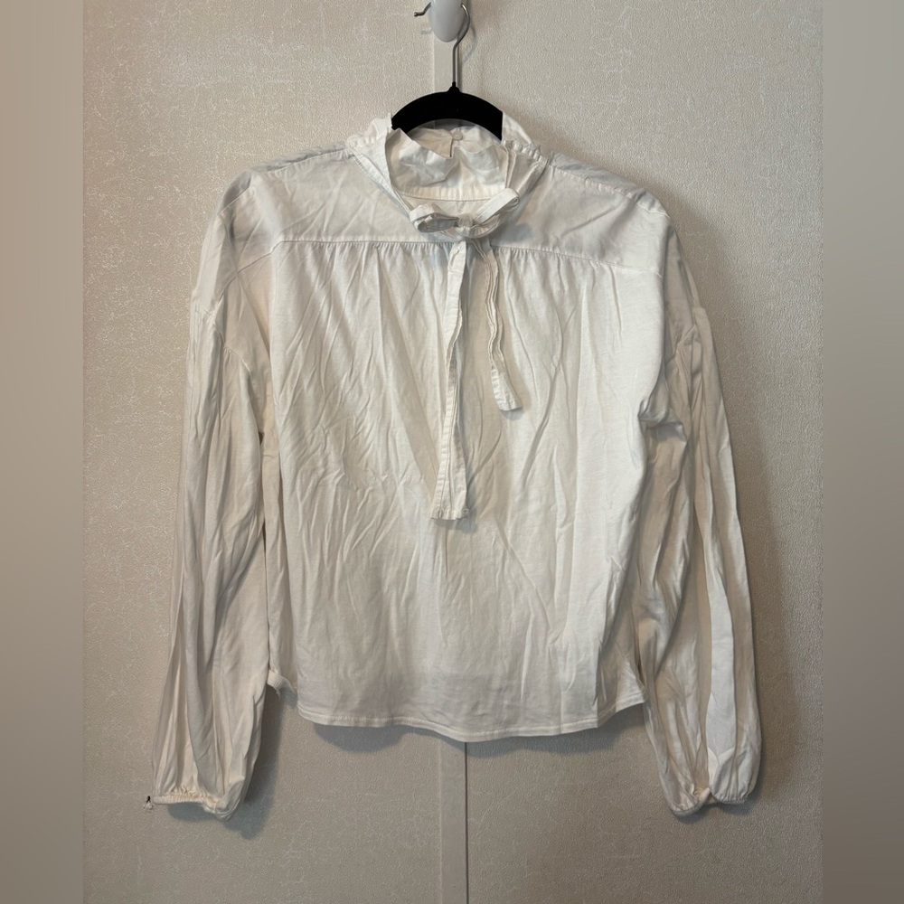 Mango | White Blouse with Tie Neck | Size Large